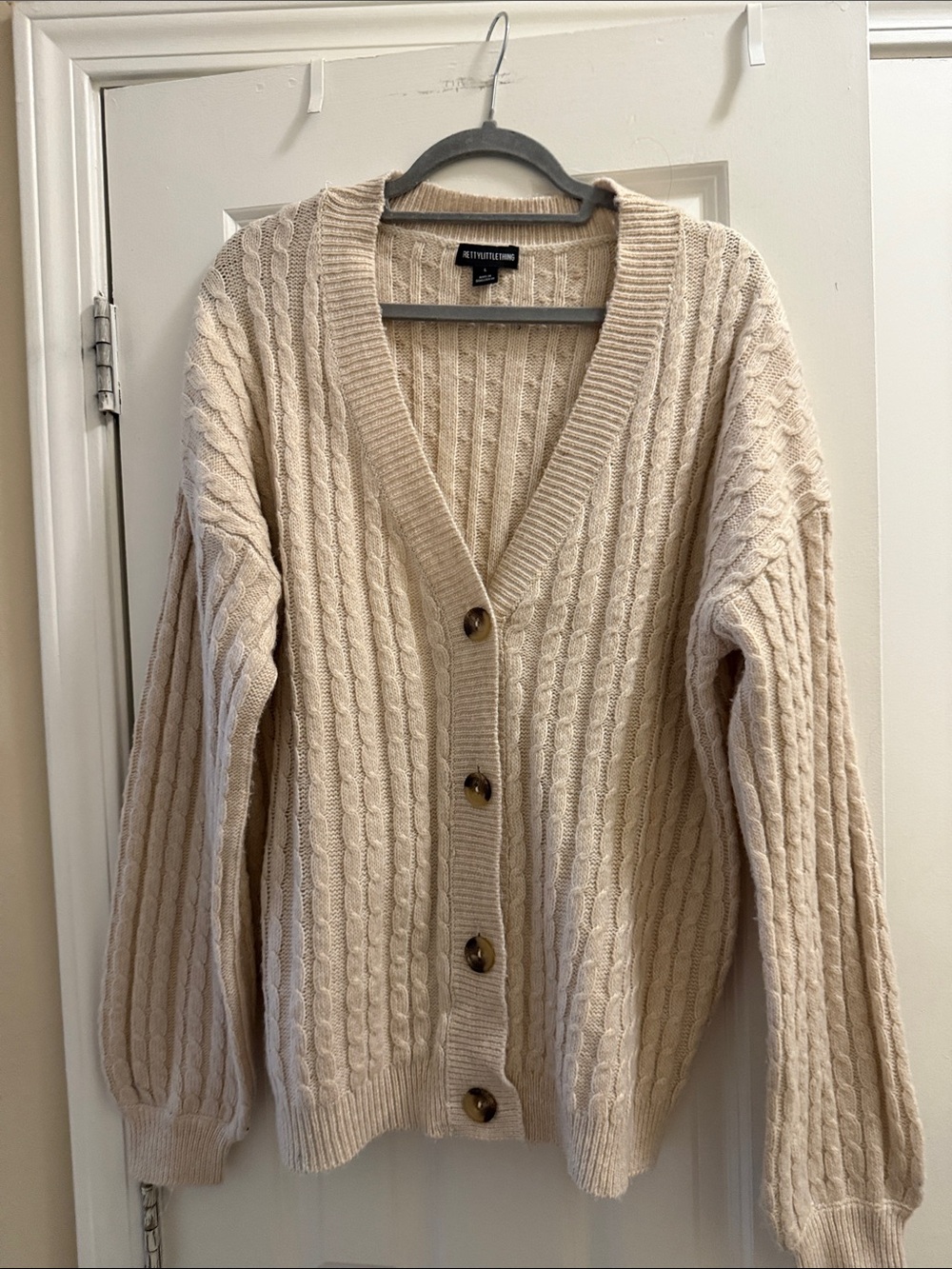 PrettyLittleThing Cream Cable Knit Button Cardigan